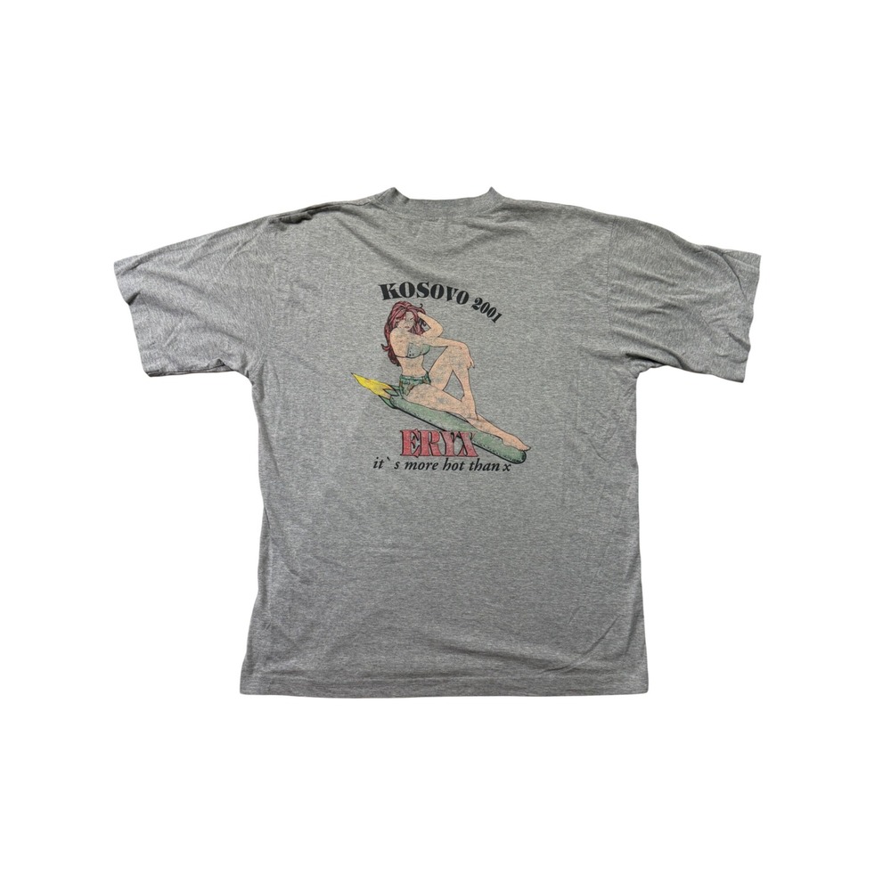 Vintage 2001 KFOR Kosovo ERYX Missile Pinup Military T-Shirt Large